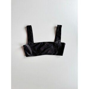 WEWOREWHAT Cire Black Shiny Jersey Square Neck Bandeau Top, Size M